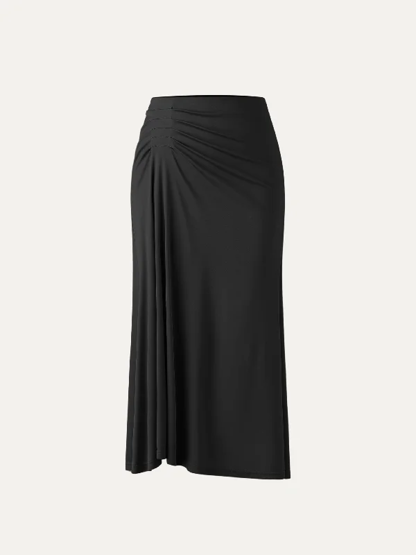 Acetate Tucks Midi Skirt