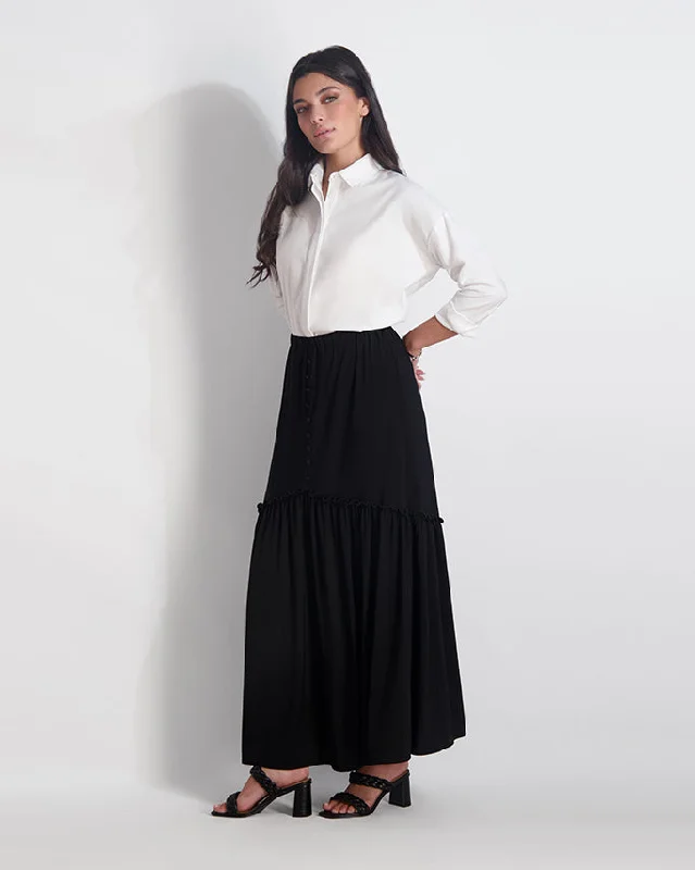 BUTTON FRONT PRARIE SKIRT- BLACK