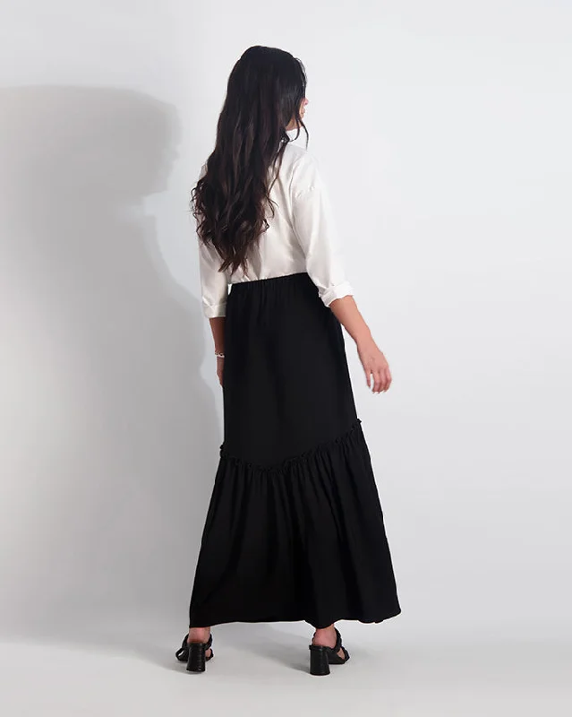 BUTTON FRONT PRARIE SKIRT- BLACK