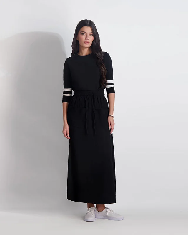 DRAWSTRING GAUZE SKIRT-BLACK