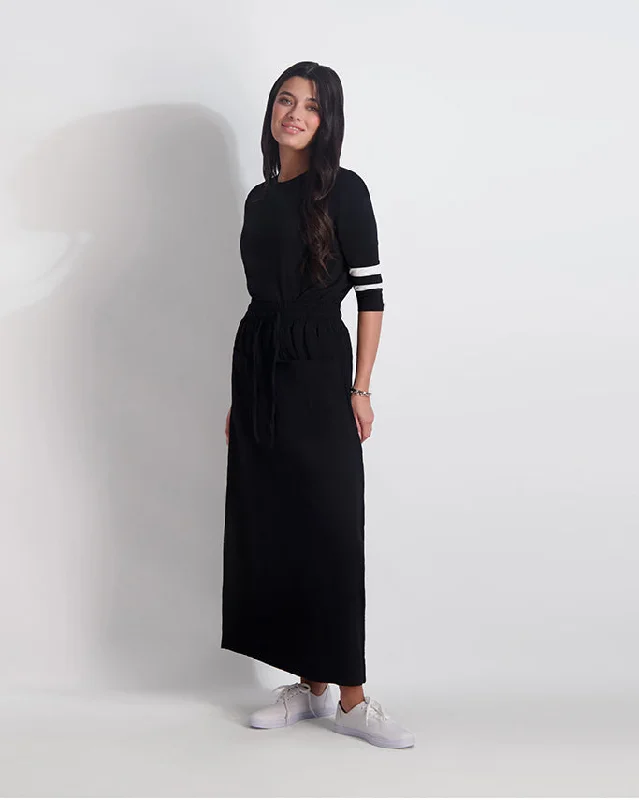 DRAWSTRING GAUZE SKIRT-BLACK