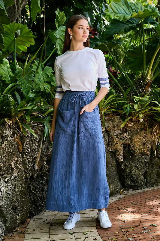 DRAWSTRING GAUZE SKIRT-BLUE