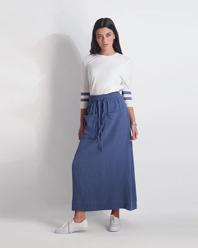 DRAWSTRING GAUZE SKIRT-BLUE