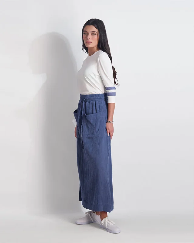 DRAWSTRING GAUZE SKIRT-BLUE