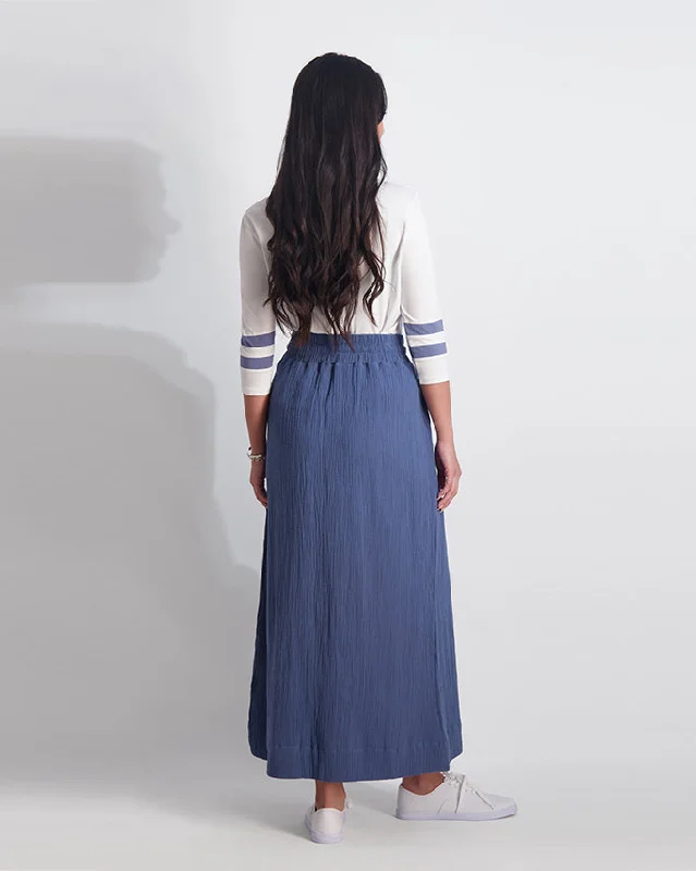 DRAWSTRING GAUZE SKIRT-BLUE