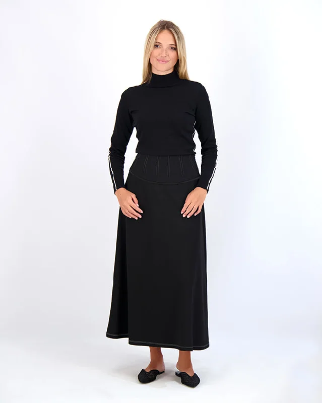 DROP WAIST PONTE SKIRT-BLACK