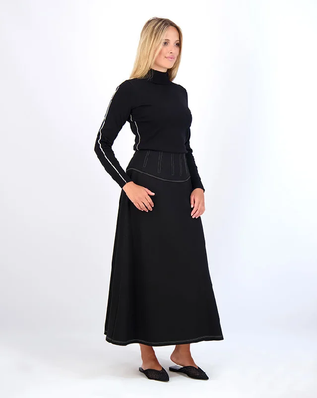 DROP WAIST PONTE SKIRT-BLACK