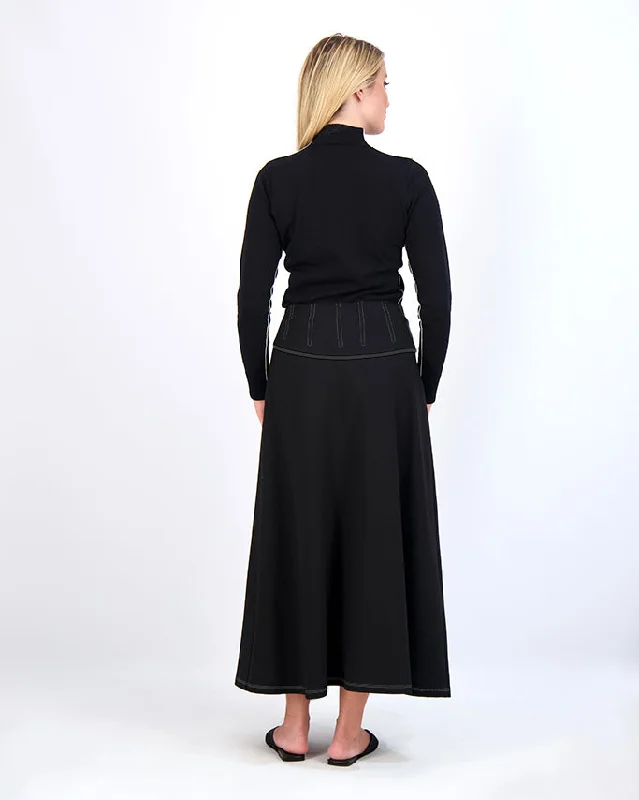 DROP WAIST PONTE SKIRT-BLACK