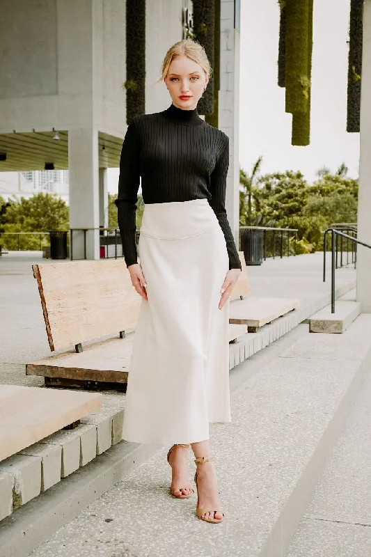 DROP WAIST PONTE SKIRT-IVORY