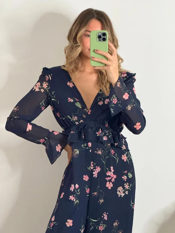 Harper Frill Wide Leg Jumpsuit in Navy Floral