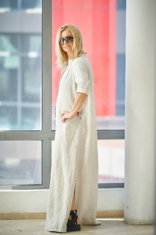 Linen Kaftan Dress in Natural