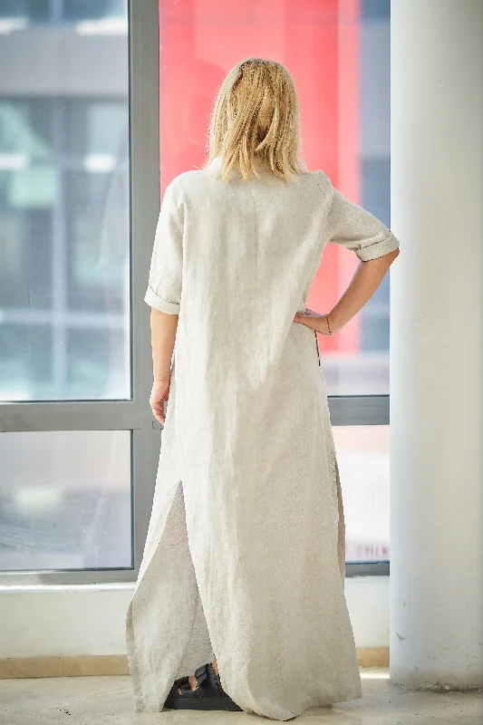 Linen Kaftan Dress in Natural