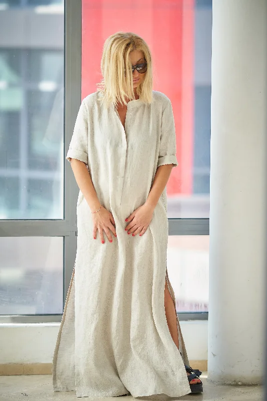 Linen Kaftan Dress in Natural