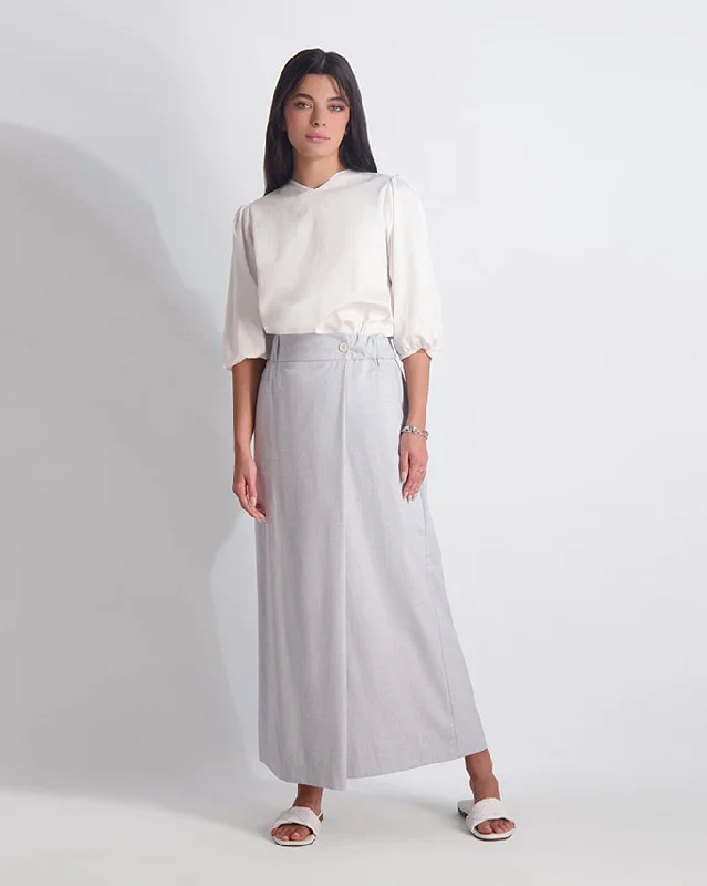 MOCK WRAP SKIRT- CHAMBRAY