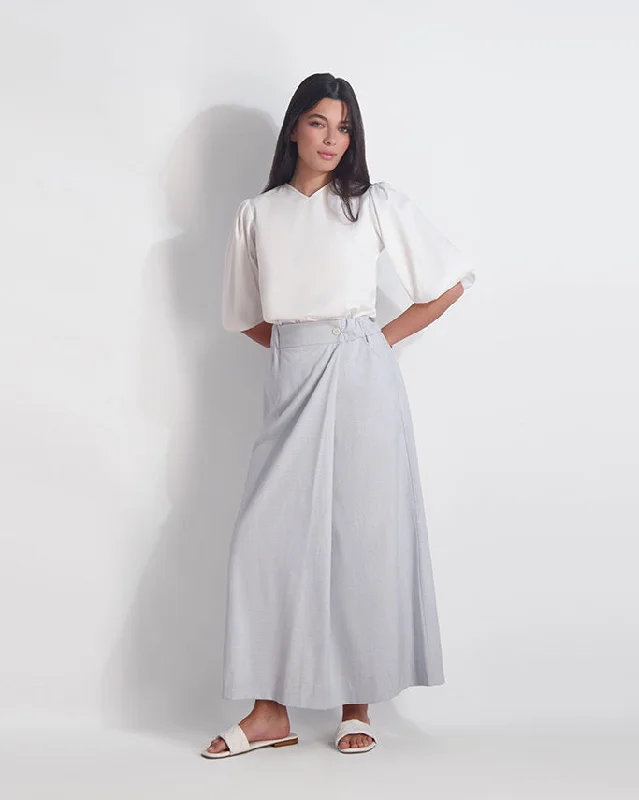 MOCK WRAP SKIRT- CHAMBRAY