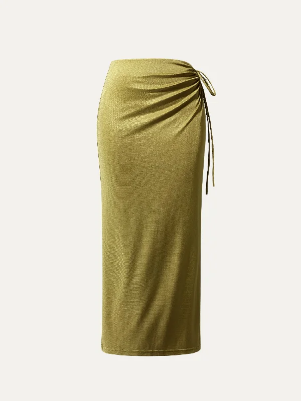 Silk-Like Acetate Irisa Midi Skirt