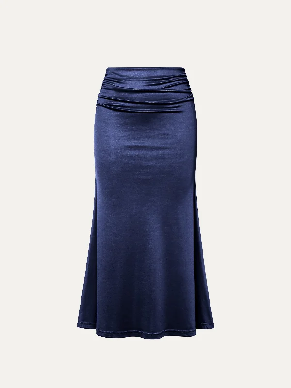 Silk-Like Acetate Ruched Side Mermaid Maxi Skirt