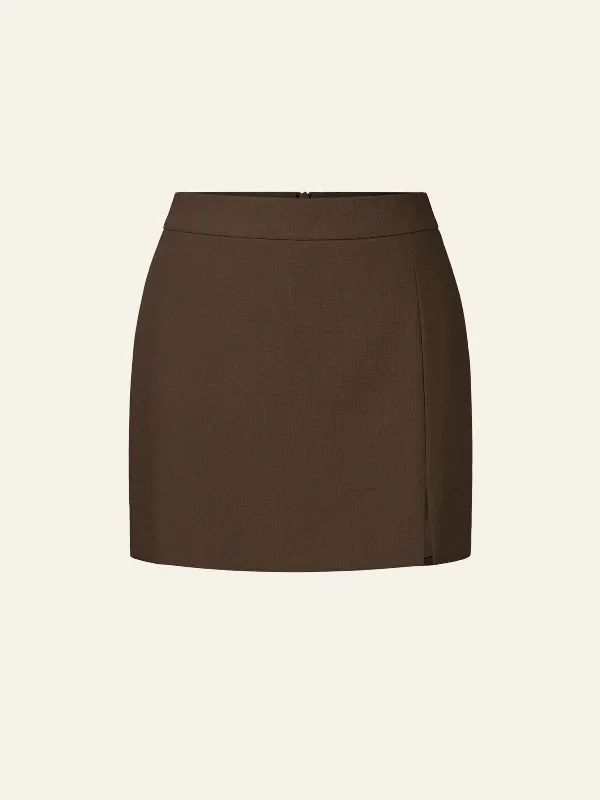 Wool Blend Split Mini Skirt