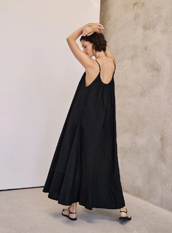 CAPRI BLACK LINEN SHEER MAXI DRESS