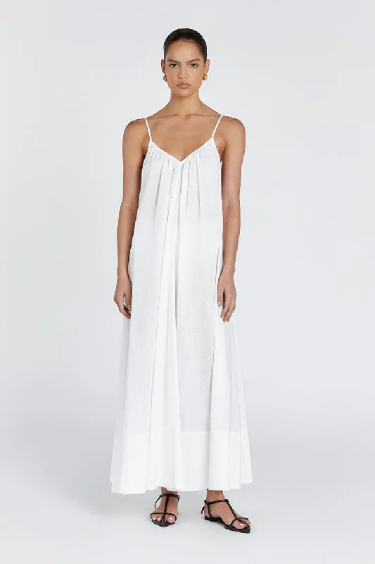 CAPRI WHITE LINEN SHEER MAXI DRESS