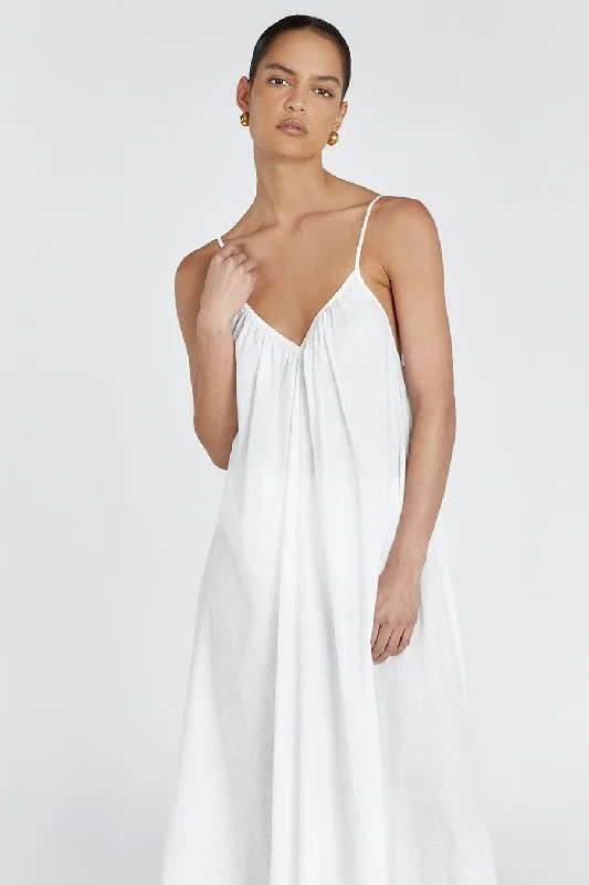 CAPRI WHITE LINEN SHEER MAXI DRESS