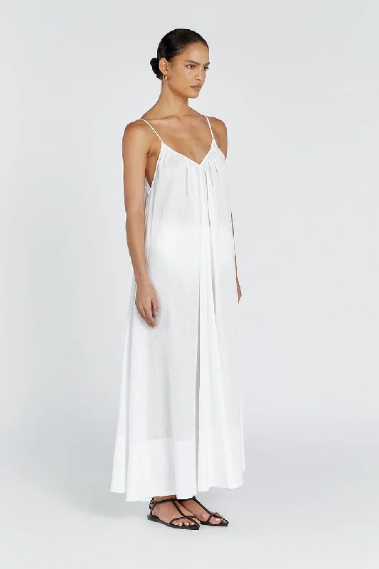 CAPRI WHITE LINEN SHEER MAXI DRESS