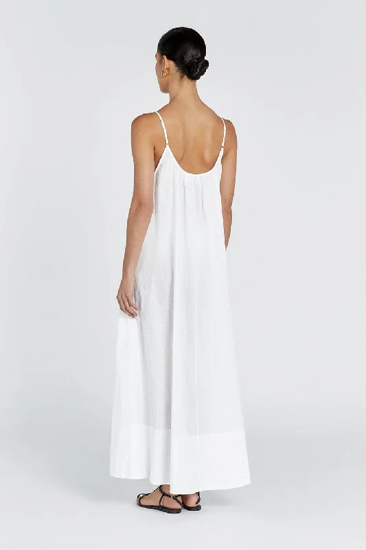 CAPRI WHITE LINEN SHEER MAXI DRESS