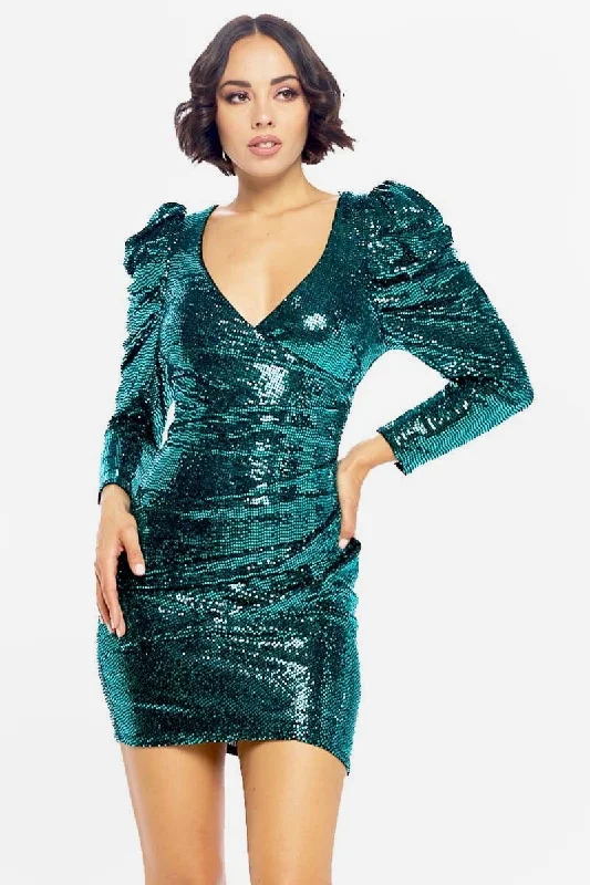 Kylie, Puff sleeves wrap sparkly dress