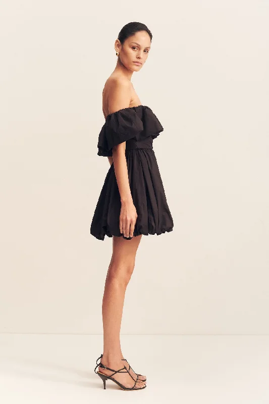 MAIORI OFF SHOULDER DRAPED BUBBLE MINI DRESS - BLACK