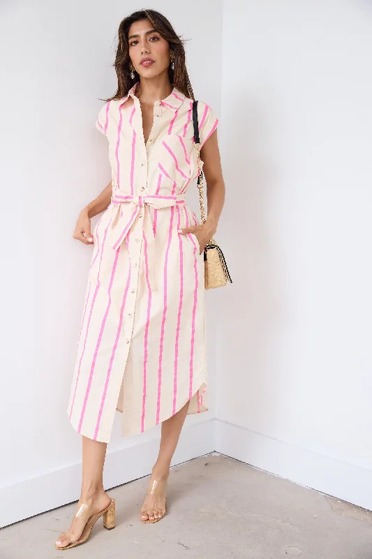 SALE - Meyers Striped Button Front Midi Dress