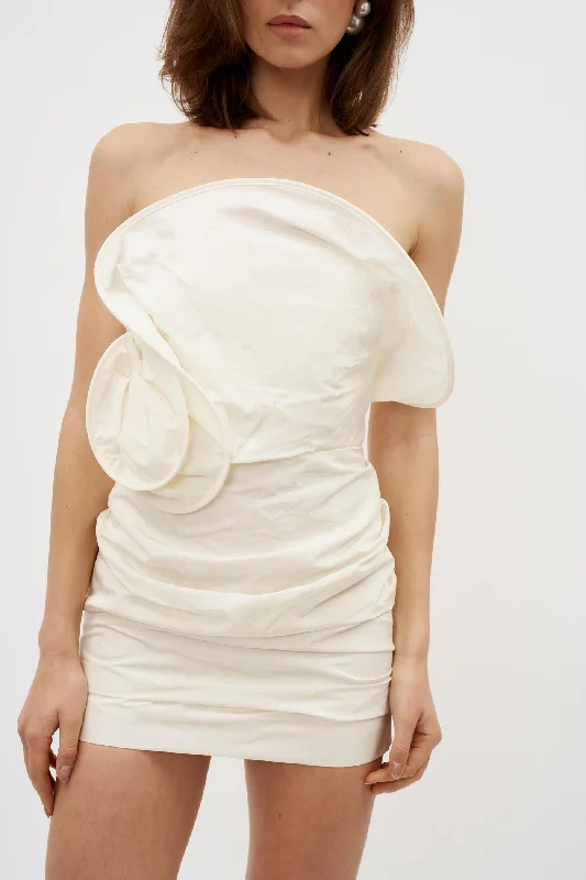 Sculptural Rose Cream Mini Dress