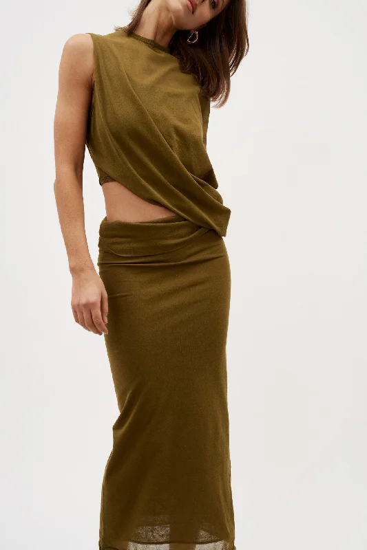 Slide Drape Tee Olive Dress