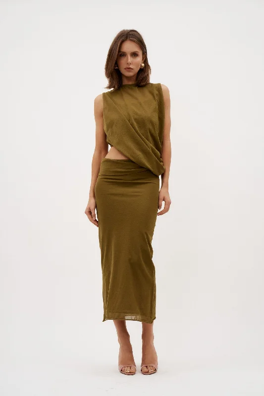 Slide Drape Tee Olive Dress