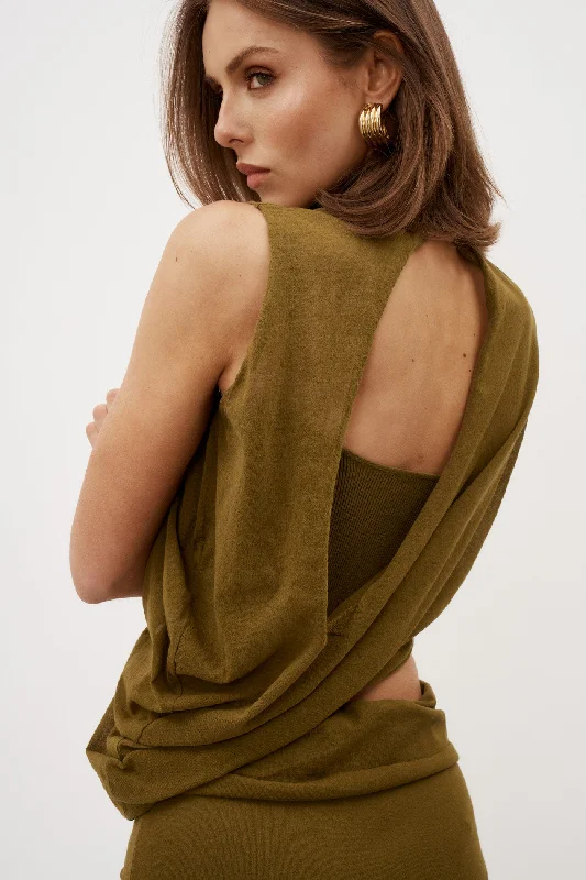 Slide Drape Tee Olive Dress