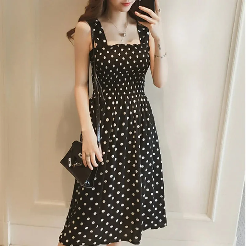 Women's Summer Fashion Loose Polka Dot Shoulder Plus Size Sexy Midi Dresses