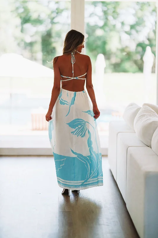 Life on Vacay Maxi Dress - White and Aqua