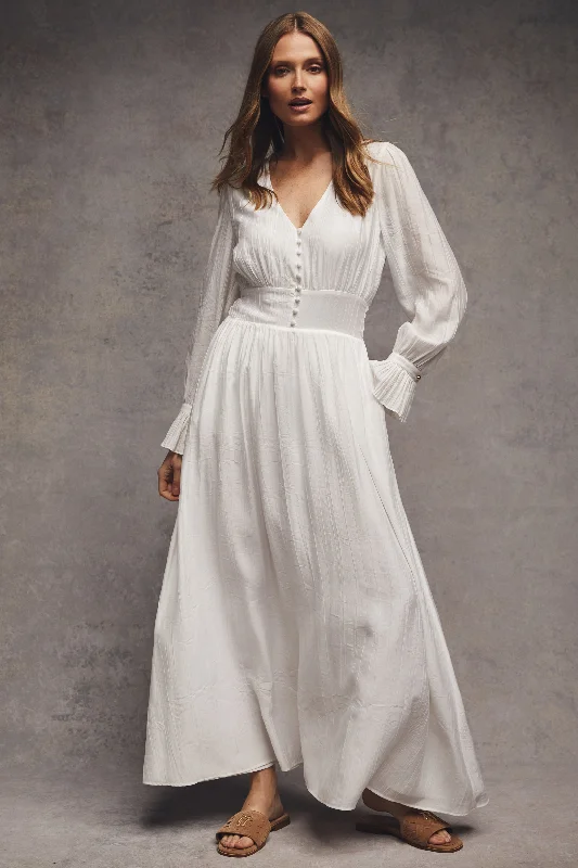 Phoebe V-Neck Maxi Dress (White)