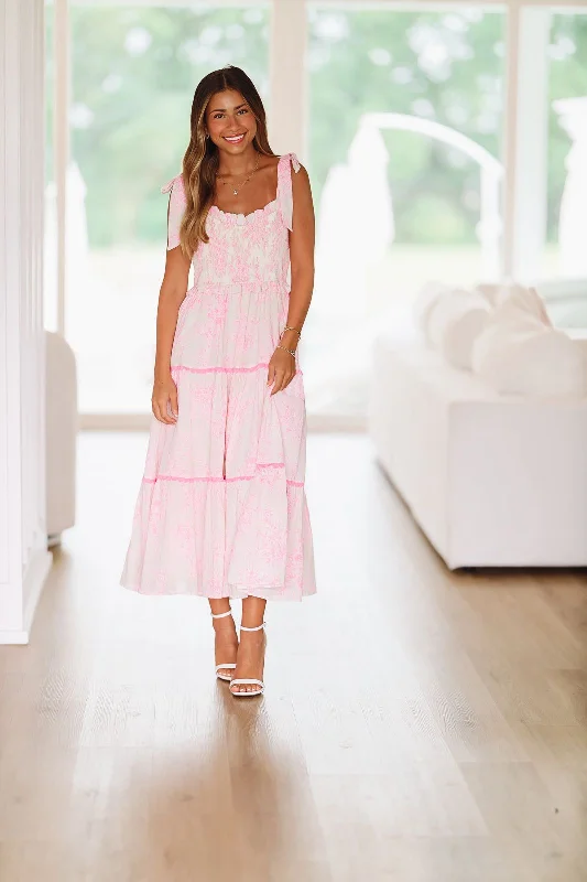 Rosemary Midi Dress - Pink and Ivory