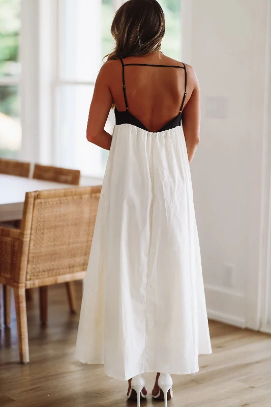 The Way to My Heart Linen Maxi Dress - Cream and Black