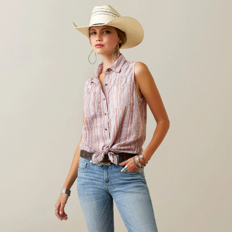 10045039 Ariat Women's Real Billie Jean Slvls Shirt Slub Stripe