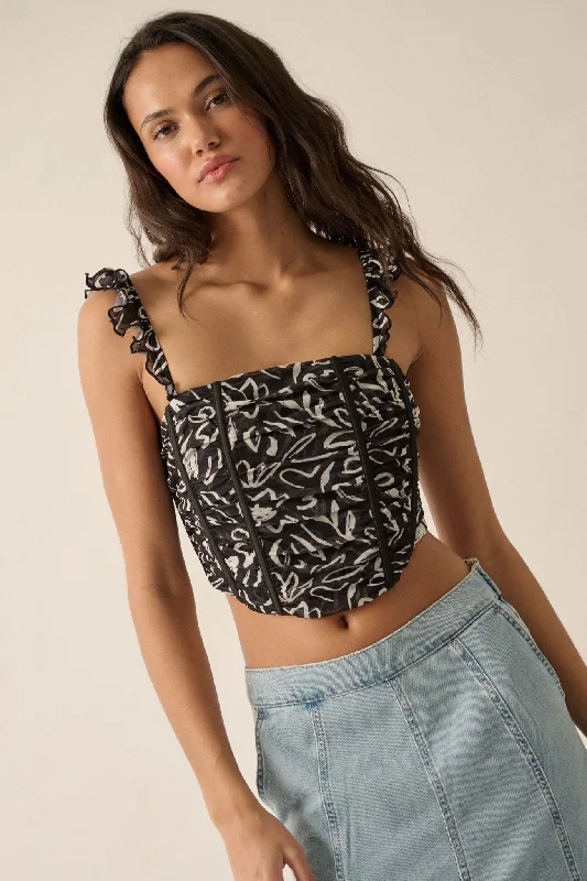 Abstract Blooms Floral-Print Mesh Corset Cami Top