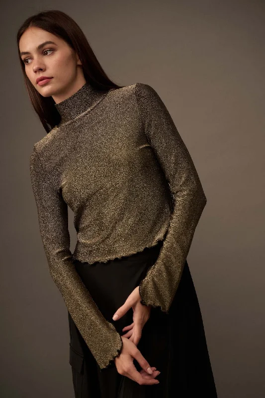 Across the Universe Shimmer Mock Neck Top