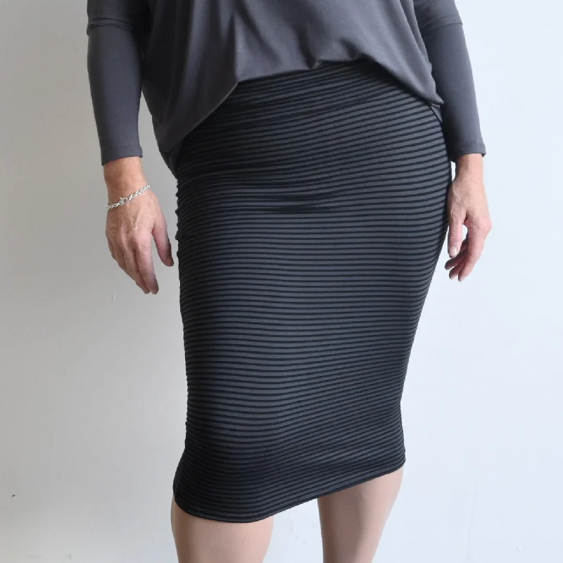 Bamboo Tube Skirt - Charcoal and Black Stripe