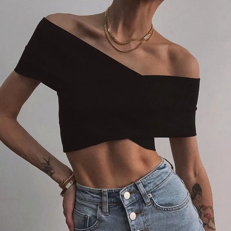 DressBetty - Slim Cross Crop Top