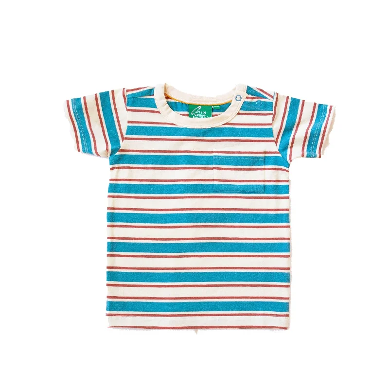 Blue And Walnut Striped Short Sleeve T-Shirt