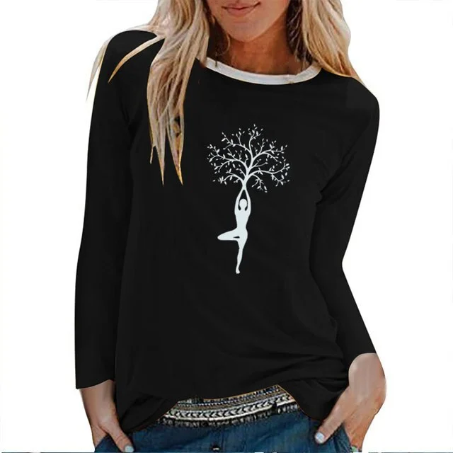 FashionSierra - Lady Tree Print Long Sleeve T-shirts