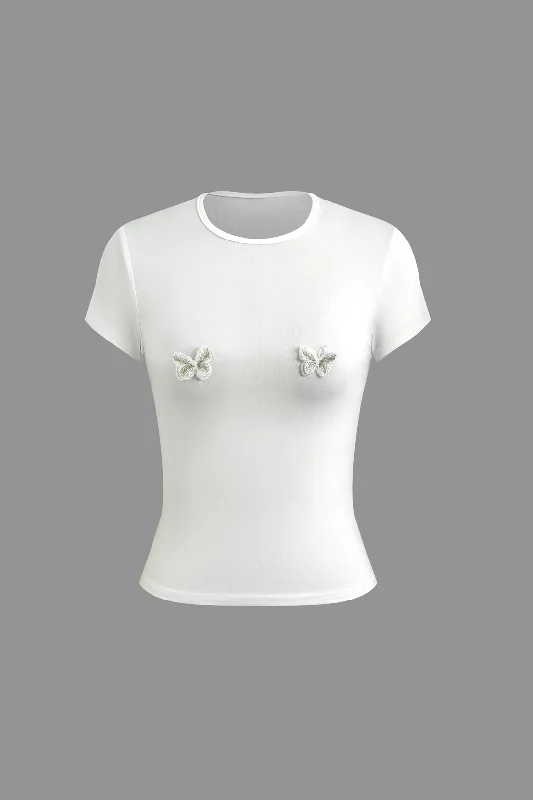 3D Butterfly Embroidery T-shirt