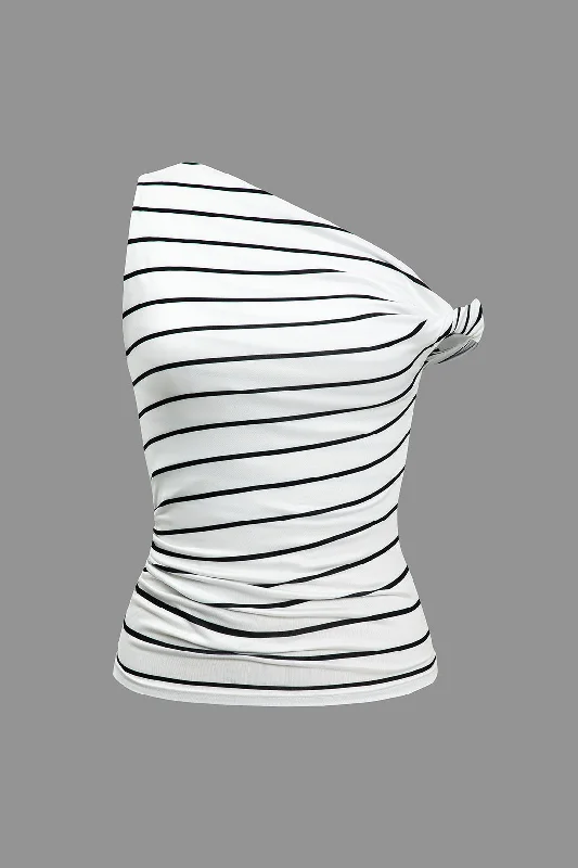 Stripe Print Asymmetrical T-Shirt