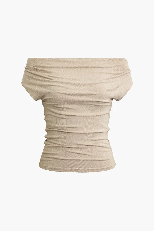 Off-Shoulder Ruched T-shirt