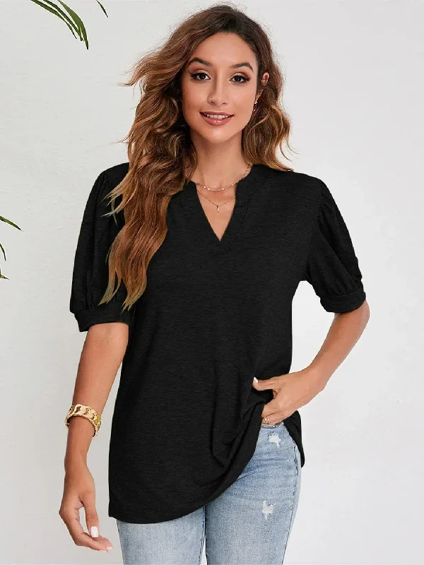 DressBetty - 2024 Navy Blue Short Puff Sleeve Blouse for Women